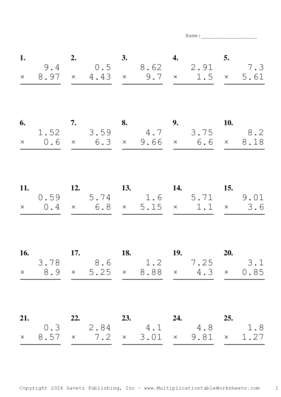 Two Decimal by One Decimal Problem Set AH Answers