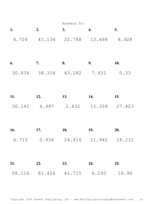 Two Decimal by One Decimal Problem Set AJ Answers