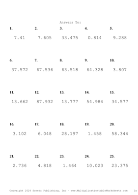 Two Decimal by One Decimal Problem Set BA Answers