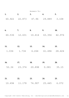 Two Decimal by One Decimal Problem Set BE Answers