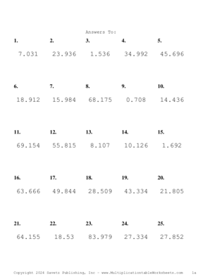 Two Decimal by One Decimal Problem Set BF Answers