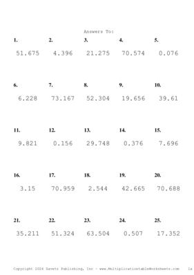 Two Decimal by One Decimal Problem Set BG Answers