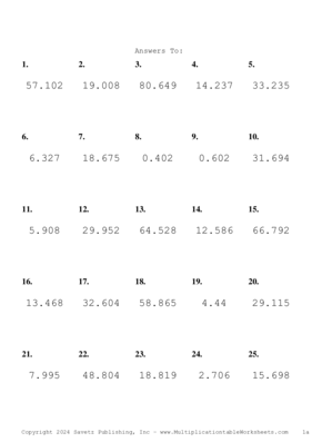 Two Decimal by One Decimal Problem Set BH Answers