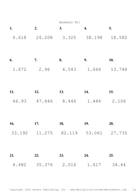 Two Decimal by One Decimal Problem Set BI Answers
