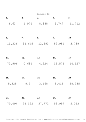 Two Decimal by One Decimal Problem Set BJ Answers