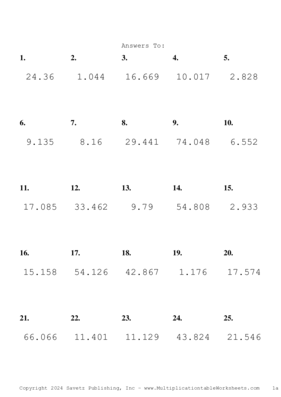 Two Decimal by One Decimal Problem Set BK Answers