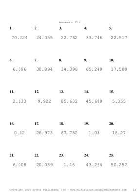 Two Decimal by One Decimal Problem Set BL Answers