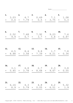 Two Decimal by One Decimal Problem Set BM Multiplication Worksheet