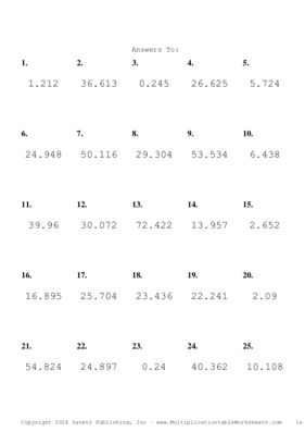 Two Decimal by One Decimal Problem Set BM Answers