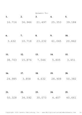 Two Decimal by One Decimal Problem Set BN Answers