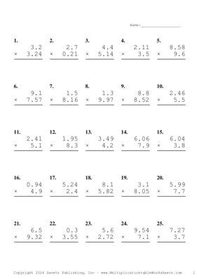 Two Decimal by One Decimal Problem Set BO Multiplication Worksheet