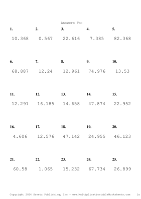 Two Decimal by One Decimal Problem Set BO Answers