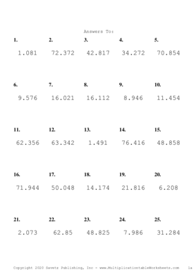 Two Decimal by One Decimal Problem Set B Answers