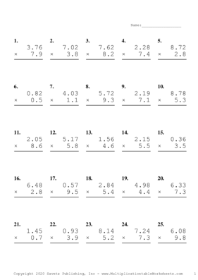 Two Decimal by One Decimal Problem Set C Multiplication Worksheet