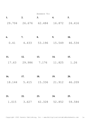 Two Decimal by One Decimal Problem Set C Answers