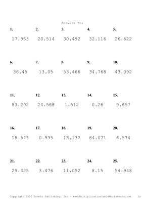 Two Decimal by One Decimal Problem Set E Answers