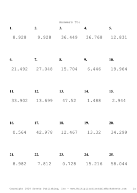 Two Decimal by One Decimal Problem Set F Answers