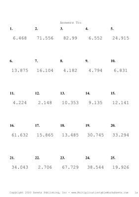 Two Decimal by One Decimal Problem Set H Answers