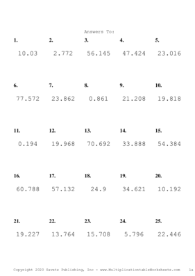 Two Decimal by One Decimal Problem Set I Answers