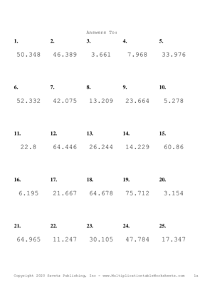 Two Decimal by One Decimal Problem Set L Answers