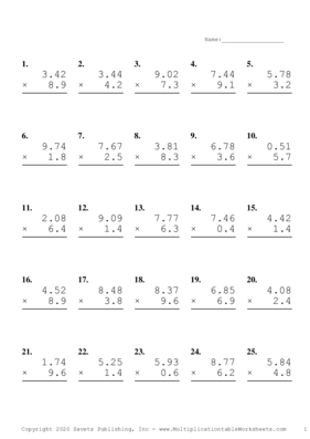 Two Decimal by One Decimal Problem Set M Multiplication Worksheet