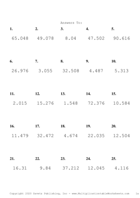 Two Decimal by One Decimal Problem Set N Answers