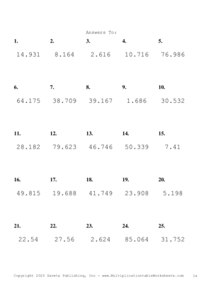 Two Decimal by One Decimal Problem Set O Answers