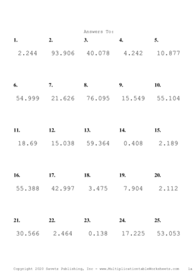 Two Decimal by One Decimal Problem Set P Answers