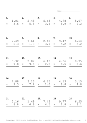 Two Decimal by One Decimal Problem Set Q Multiplication Worksheet