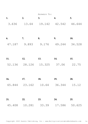 Two Decimal by One Decimal Problem Set Q Answers