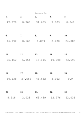 Two Decimal by One Decimal Problem Set S Answers