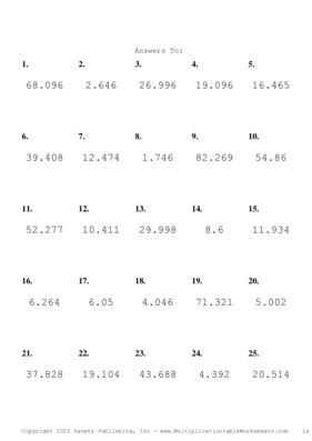 Two Decimal by One Decimal Problem Set T Answers