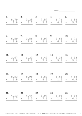 Two Decimal by One Decimal Problem Set V Multiplication Worksheet