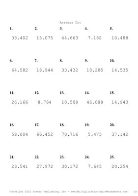 Two Decimal by One Decimal Problem Set V Answers