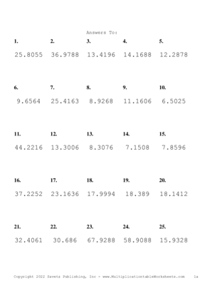 Two Decimal Problem Set AA Answers