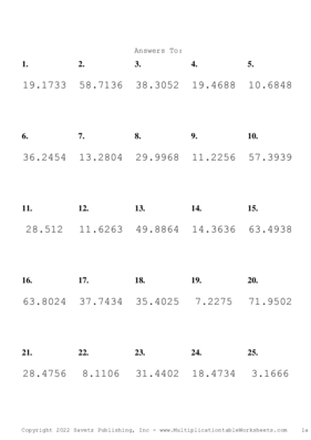 Two Decimal Problem Set AB Answers