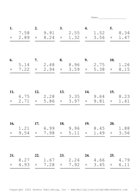 Two Decimal Problem Set AC Multiplication Worksheet