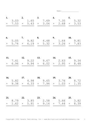 Two Decimal Problem Set AD Multiplication Worksheet