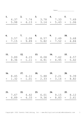 Two Decimal Problem Set AE Multiplication Worksheet