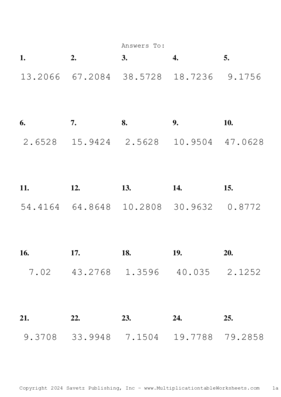 Two Decimal Problem Set AF Answers