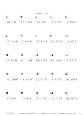 Two Decimal Problem Set AG Answers