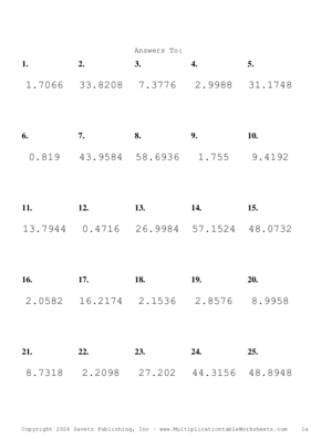 Two Decimal Problem Set AH Answers