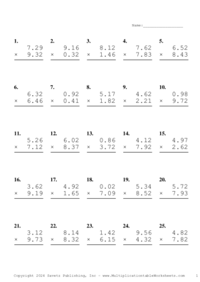 Two Decimal Problem Set AI Multiplication Worksheet