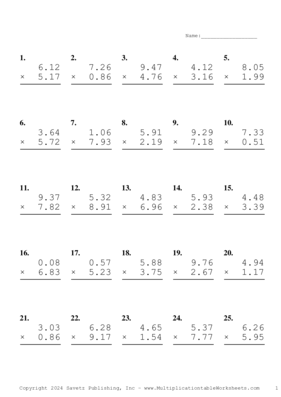 Two Decimal Problem Set AK Multiplication Worksheet
