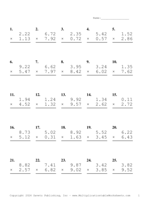 Two Decimal Problem Set AL Multiplication Worksheet