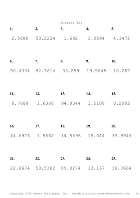 Two Decimal Problem Set AL Answers