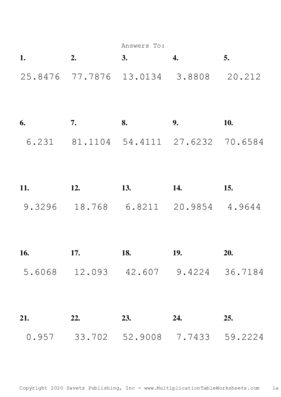 Two Decimal Problem Set A Answers