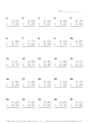 Two Decimal Problem Set BI Multiplication Worksheet