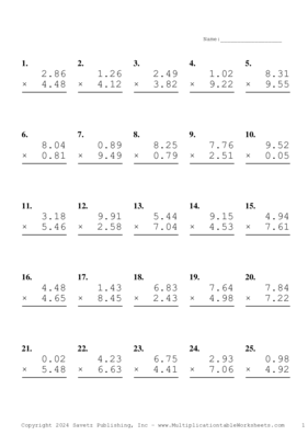 Two Decimal Problem Set BJ Multiplication Worksheet