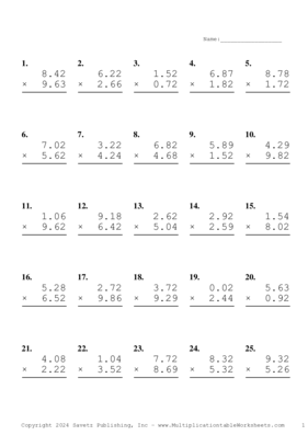 Two Decimal Problem Set BK Multiplication Worksheet